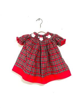 Southern Sunshine Red Plaid Smocked Holiday Santa Dress Size 6 Months EUC